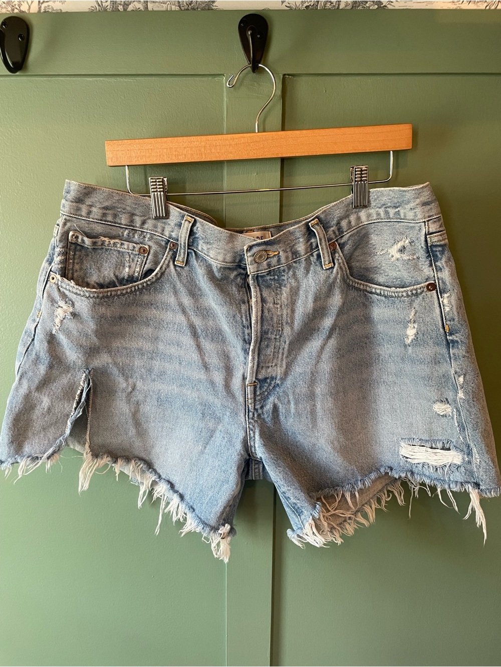 Agolde Light Wash Distressed Denim Cutoff Shorts